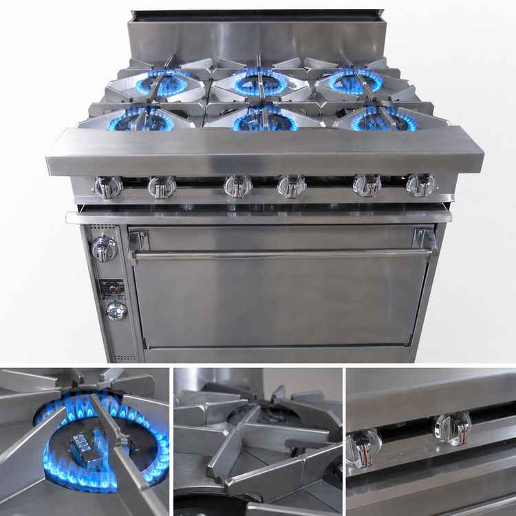 Product image #3 for Titan JTRH-6-36C 36" Heavy Duty Gas Range with 6 Open Burners and Convection Oven