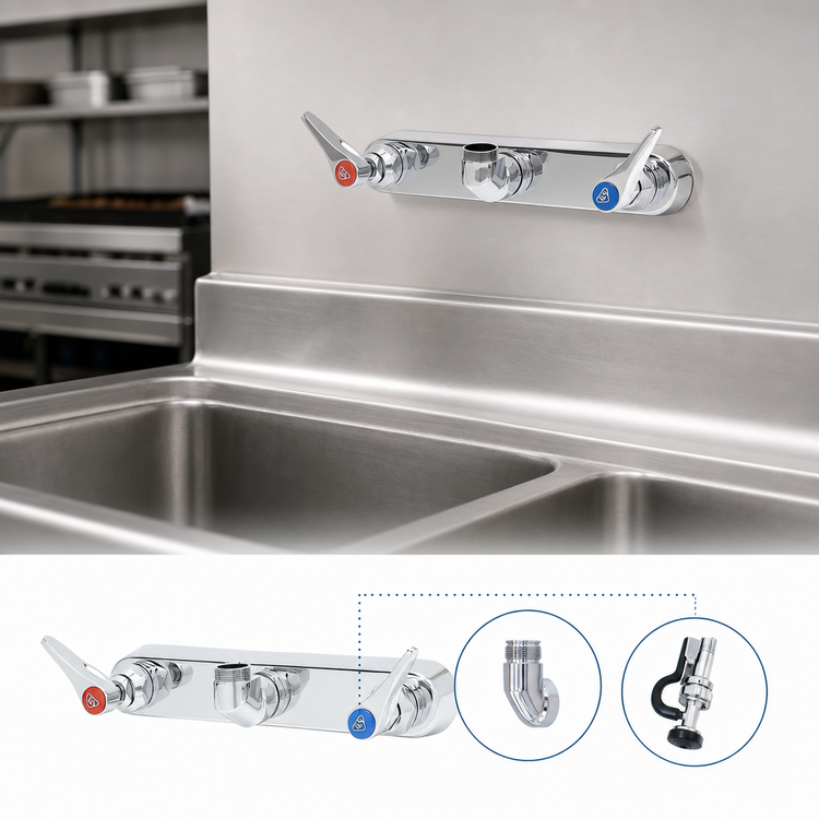 Product image #3 for T&S Brass 8-Inch Center Wall-Mount Workboard Faucet, Less Nozzle