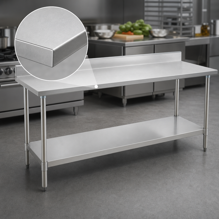 Product image #3 for Eagle Group Spec-Master 144-Inch x 36-Inch Stainless Steel Work Table with 4-1/2-Inch Backsplash and Undershelf