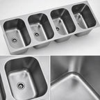 Thumbnail image #3 for Eagle Group FDI-12-14-9.5-4 Four-Compartment Weld-In Sink, 12" x 14" x 9-1/2" Bowls, 20-Gauge 304 Stainless Steel