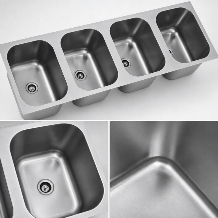 Product image #3 for Eagle Group Four-Compartment Weld-In Sink with 12" x 14" x 9-1/2" Bowls, 304 Stainless Steel