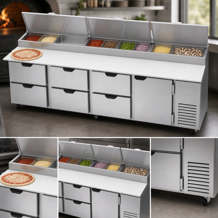 Product image #3 for Beverage Air DPD119HC-6 119-Inch Pizza Top Refrigerated Prep Table with 6 Drawers and 1 Door