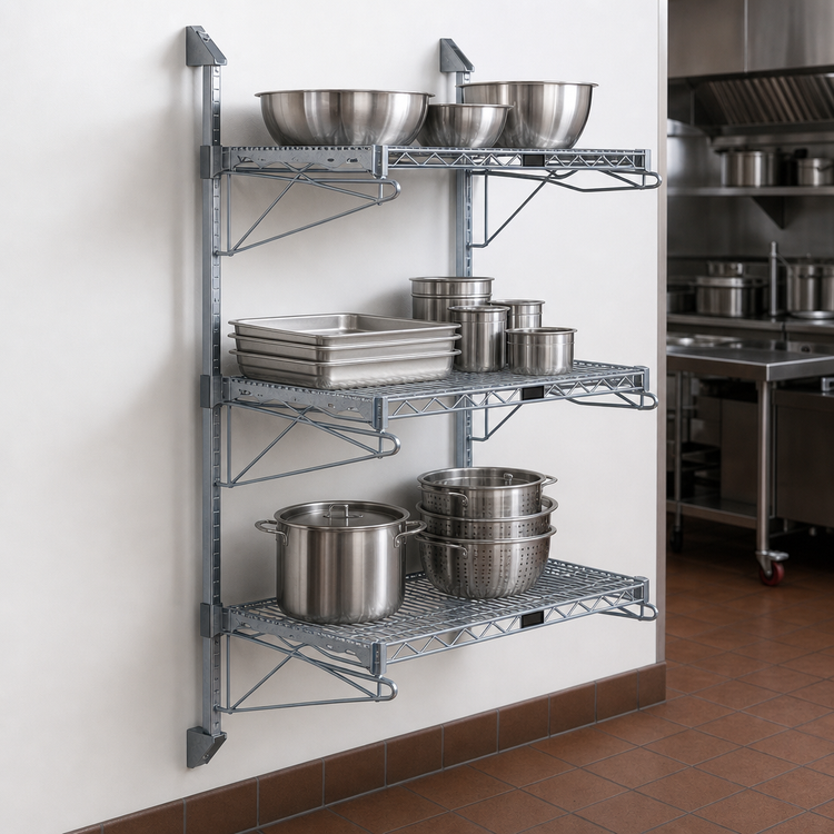 Product image #3 for Quantum Wall-Mounted Cantilever Shelving Starter Unit with 3 Wire Shelves