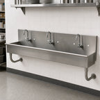 Thumbnail image #3 for Advance Tabco 19-18-72 3-Station Wall-Mounted Hand Wash Sink, 72-Inch, 8-Inch Deep Bowl, 304 Stainless Steel, Faucets Not Included