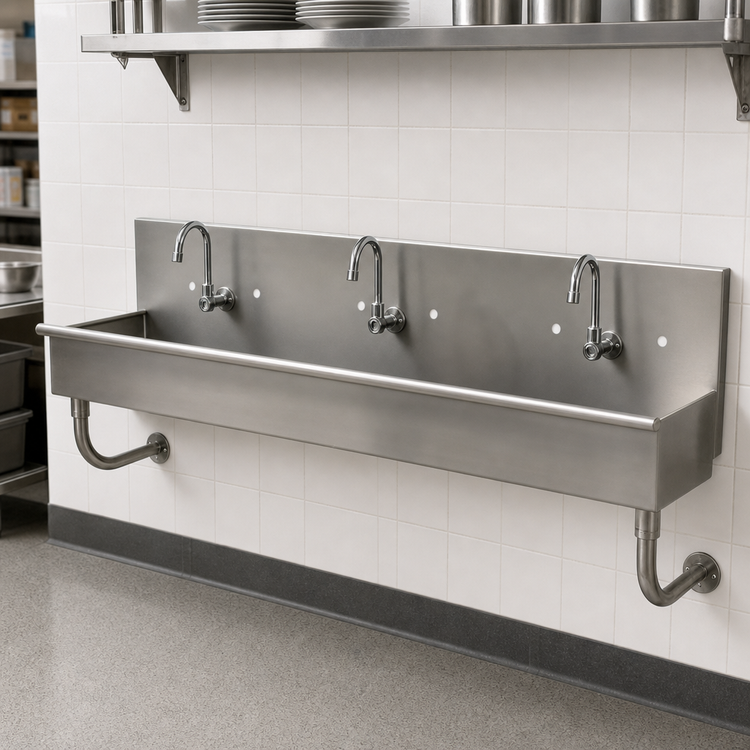 Product image #3 for Advance Tabco Multiwash 72-Inch Wall Mounted 3-Station Hand Sink, 8-Inch Deep Bowl, 304 Stainless Steel