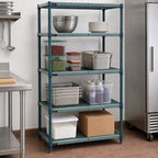 Thumbnail image #3 for Quantum WR63-1836WPM 4-Tier Stationary Wire Plastic Mat Shelving Unit, 36 W x 18 D x 63 H, Green Epoxy