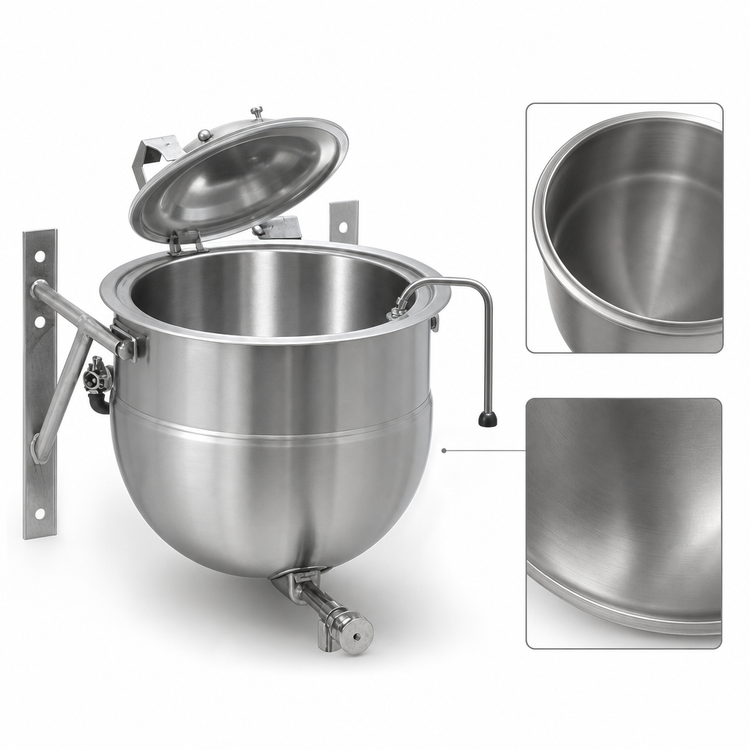 Product image #3 for Legion LTWT-40 40-Gallon Wall-Mounted Stationary Direct Steam Kettle, 2/3 Jacketed, 304 Stainless Steel Liner
