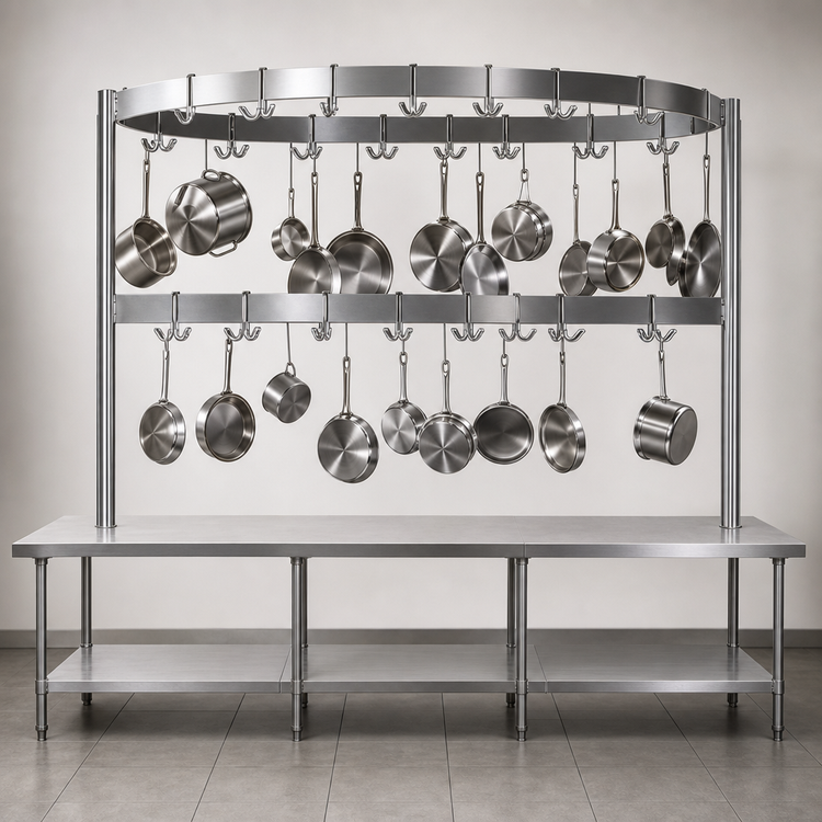Product image #3 for John Boos PRB04A Table-Mounted Boat-Shaped Stainless Steel Pot Rack with 27 Double Hooks