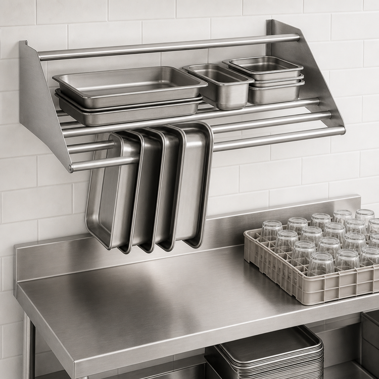 Product image #3 for Eagle Group Wall-Mounted Tubular Dishtable Rack Shelf, 42 x 15.5 x 12 Inches, All-Welded 304 Stainless Steel