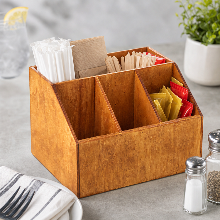 Product image #3 for American Metalcraft 4-Compartment Natural Poplar Wood Rectangular Condiment Caddy
