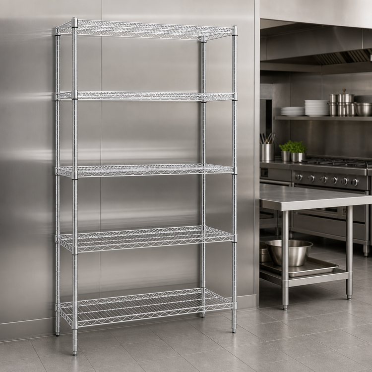 Product image #3 for Quantum 5-Shelf Stationary Wire Shelving Starter Kit, 42-Inch W x 14-Inch D x 74-Inch H, 304 Stainless Steel