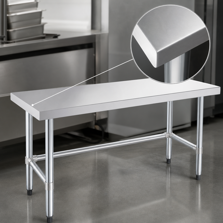 Product image #3 for Steel Works Stainless 60-Inch Open Base Worktable with 18-Gauge 304 Stainless Steel Flat Top
