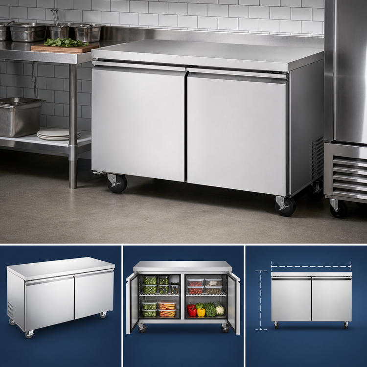 Product image #3 for Omcan 60-Inch Two-Section Undercounter Refrigerator, 15 Cu. Ft., Stainless Steel