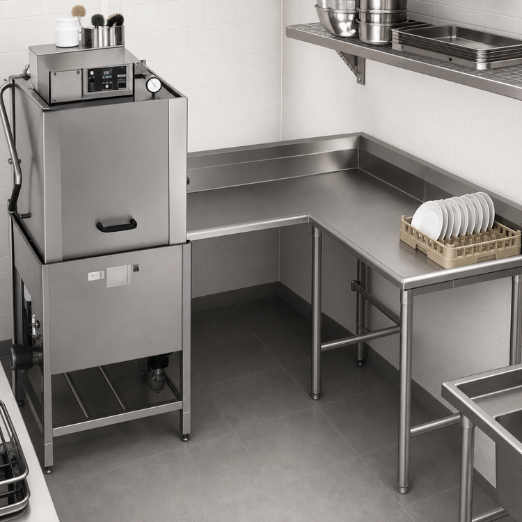 Product image #3 for Spec-Master 60 x 60 Inch Right-Hand Corner Clean Dishtable, 14-Gauge 304 Stainless Steel