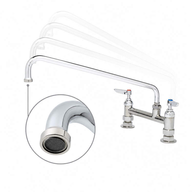 Product image #3 for T&S Brass B-0220 Deck-Mount Double Pantry Mixing Faucet with 18-Inch Swing Nozzle, 8-Inch Centers
