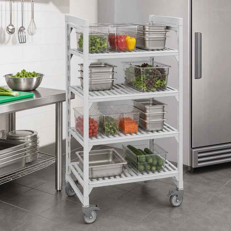Product image #4 for Cambro Camshelving Premium 4-Shelf Vented High Density Mobile Starter Unit, 21 x 36 x 75-1/4 Inches, Speckled Gray