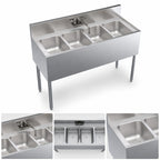 Thumbnail image #3 for Krowne Royal Series KR19-44C Four-Compartment Stainless Steel Underbar Sink with Splash-Mount Faucet, 48 x 19 in, Without Drainboards