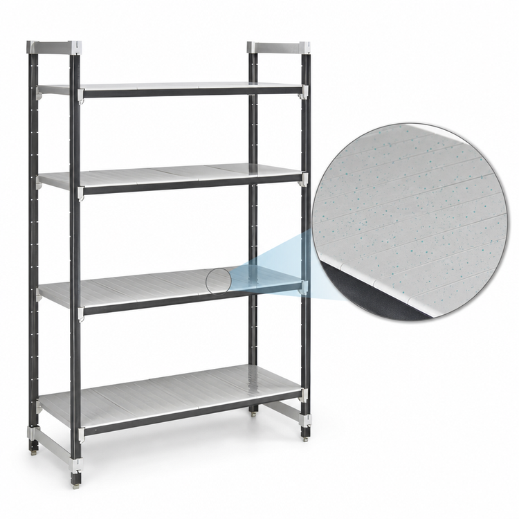 Product image #3 for Cambro Camshelving Elements XTRA 4-Tier Solid Stationary Starter Unit, 18 x 30 x 72 Inches, Speckled Gray