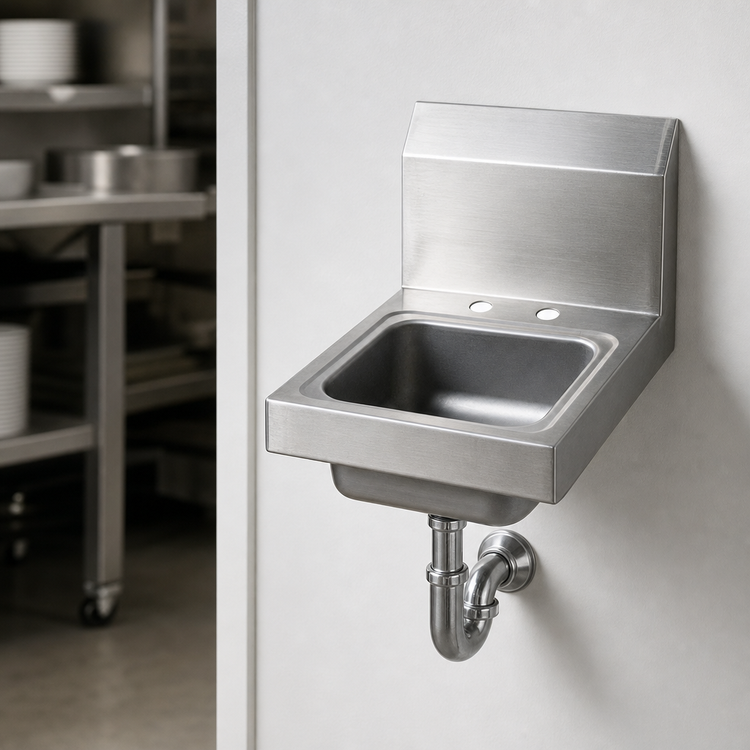Product image #3 for BK Resources BKHS-D-SS Space Saver Wall-Mount Hand Sink, 9 x 9 x 5 in. Bowl, 304 Stainless Steel, 4-Inch O.C. Deck Mount Holes