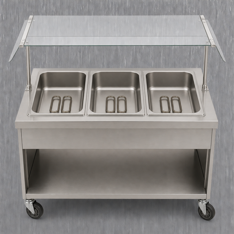 Product image #3 for Vollrath 2-Series 3-Well Portable Hot Food Station, 120V, with Buffet Breath Guard and Open Storage Base