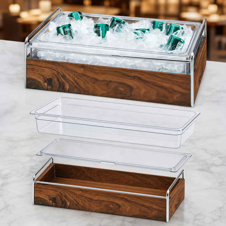 Product image #3 for Mid-Century Chrome Rectangular Wood Ice Housing with Clear Polycarbonate Pan