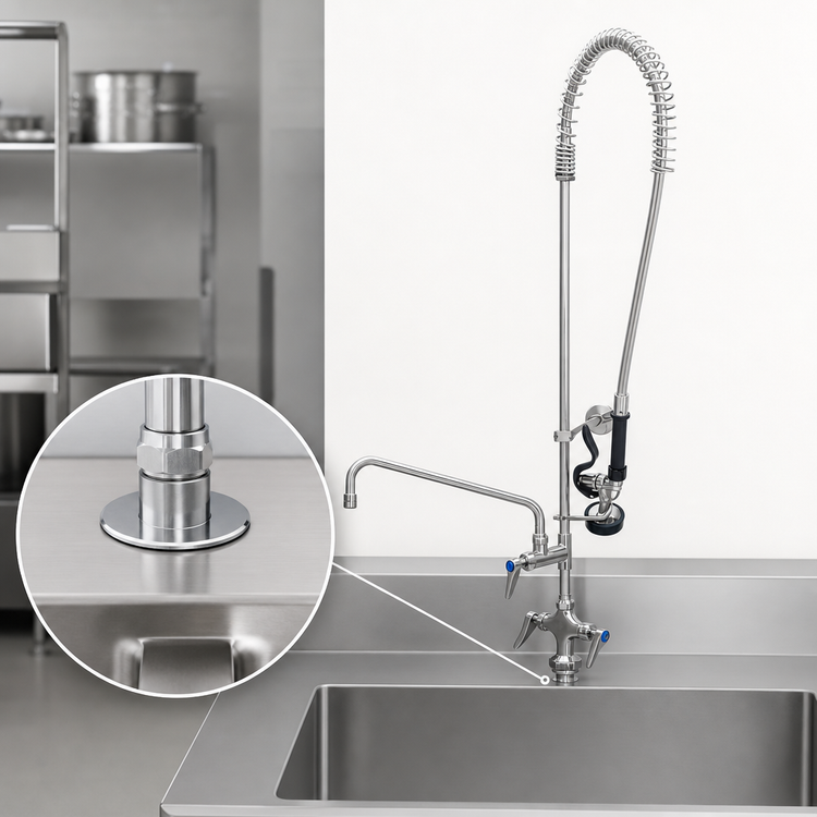 Product image #4 for T&S Brass Single Hole Deck Mount Mixing Faucet with 12-Inch Swing Nozzle, Spray Valve, and Overhead Spring