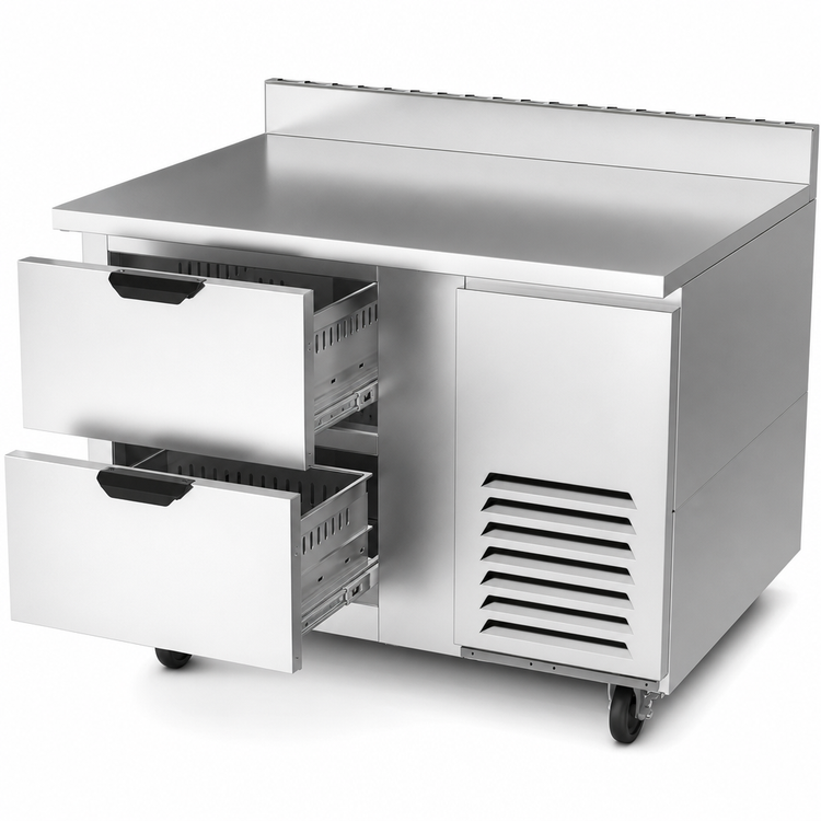 Product image #3 for Beverage-Air 46-Inch Worktop Refrigerator with 2 Drawers, Side-Mounted Self-Contained R290 Refrigeration