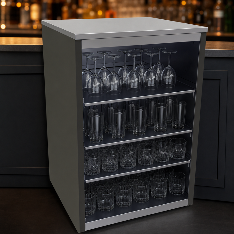 Product image #3 for Glastender BGS-24 Open Front Back Bar Glass Storage Cabinet, 24"W x 24-1/8"D