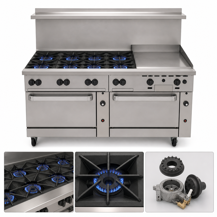 Product image #3 for Vulcan Endurance 72-Inch Gas Restaurant Range with 8 Open Burners, 24-Inch Griddle, Standard Oven and Convection Oven