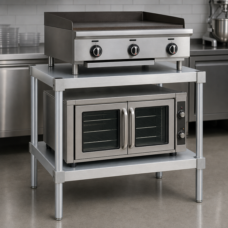 Product image #3 for New Age 36"W x 18"D x 36"H Stationary Modular Aluminum Equipment Stand with 2 Adjustable Solid Shelves