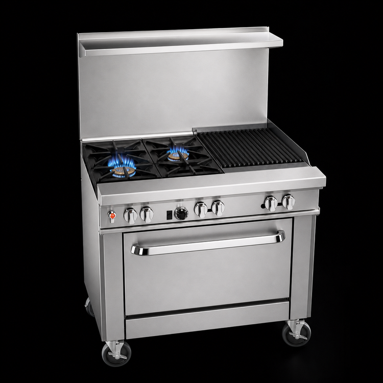 Product image #3 for Southbend Ultimate 36-Inch Gas Restaurant Range with 2 Open Burners, 24-Inch Charbroiler, and Convection Oven