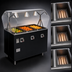 Thumbnail image #3 for 2-Series Affordable Portable™ 3-Well Open Well Mobile Hot Food Station with Buffet Breath Guard, Lights, and Enclosed Storage Base, Black, 120V