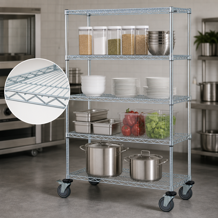 Product image #3 for Quantum 36-Inch W x 18-Inch D x 80-Inch H 4-Shelf Mobile Wire Shelving Cart, Chrome Plated