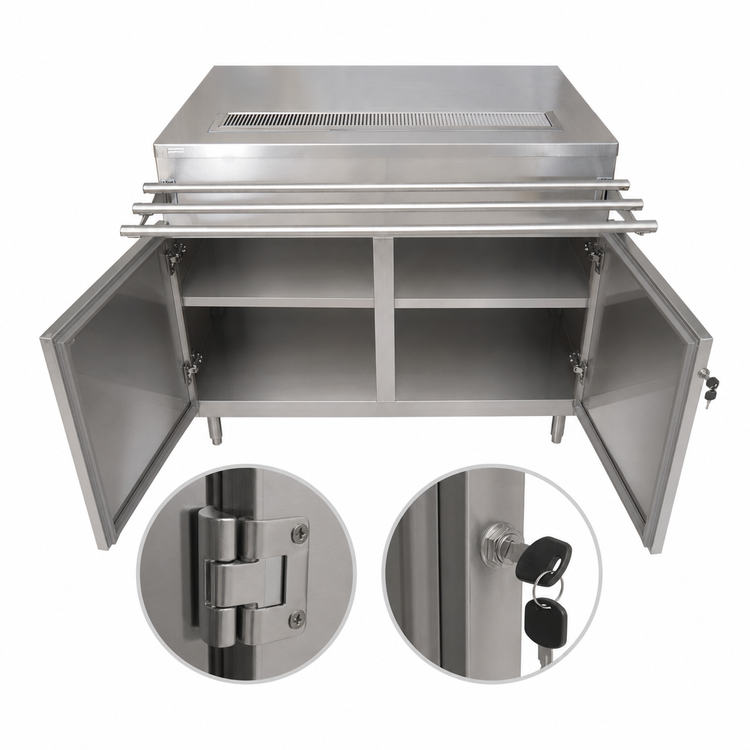 Product image #3 for BK Resources Stainless Steel Cashier-Serve Counter with Hinged Doors and Lock, 60 Inch x 30 Inch