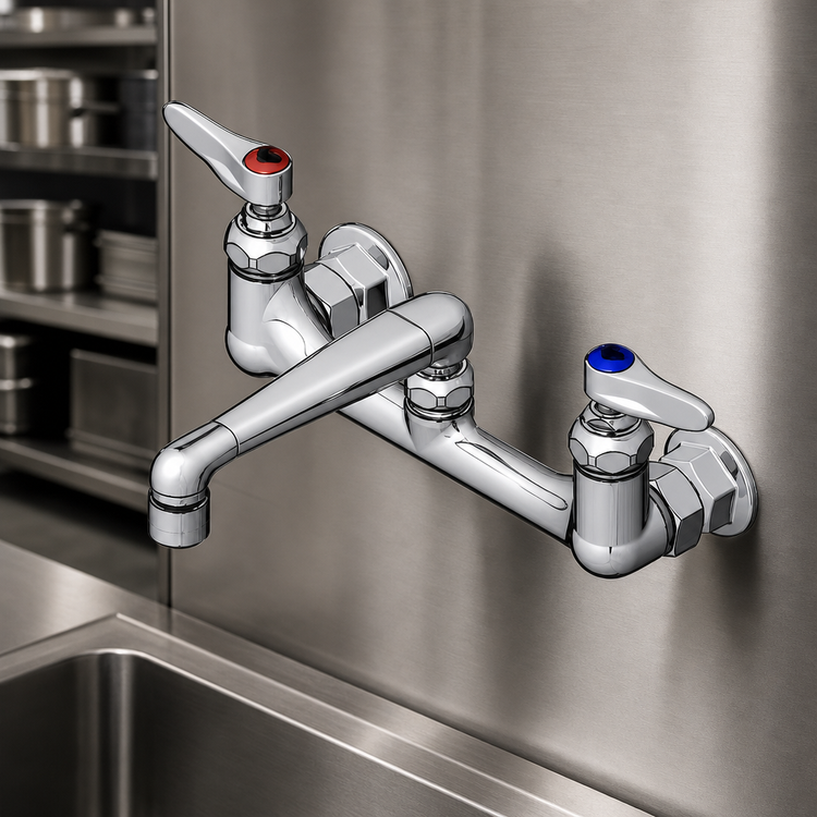 Product image #3 for T&S Brass B-0230-01-QT-VR 8-Inch Wall Mount Pantry Mixing Faucet with 6-Inch Swing Spout and 2.2 GPM VR Aerator