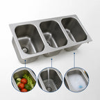 Thumbnail image #3 for Eagle Group SR14-16-9.5-3-ND Three-Compartment Self-Rimming Drop-In Sink, No Deck, 14 x 16 x 9.5-Inch Bowls, 304 Stainless Steel