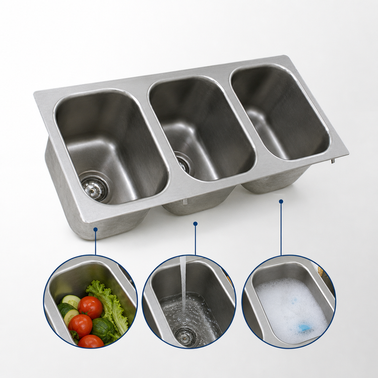 Product image #3 for Eagle Group Three-Compartment Self-Rimming Drop-In Sink with No Deck, 14 x 16 x 9.5-Inch Bowls