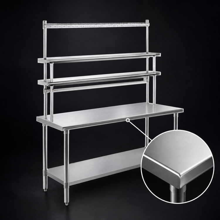 Product image #3 for Spec-Master SE Series 60 Inch x 30 Inch Stainless Steel Work Table With Adjustable Undershelf and Flex-Master Overshelf Kit