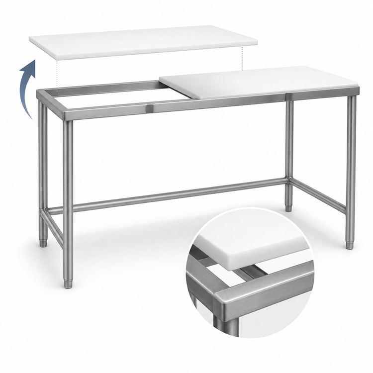 Product image #3 for Eagle Group 120-Inch W x 24-Inch D Poly Top Cutting Table with Stainless Steel Tubular Base