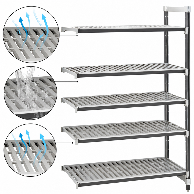 Product image #3 for Cambro Camshelving Elements XTRA 21 x 72 x 72-Inch 5-Shelf Vented Stationary Add-On Polymer Shelving Unit