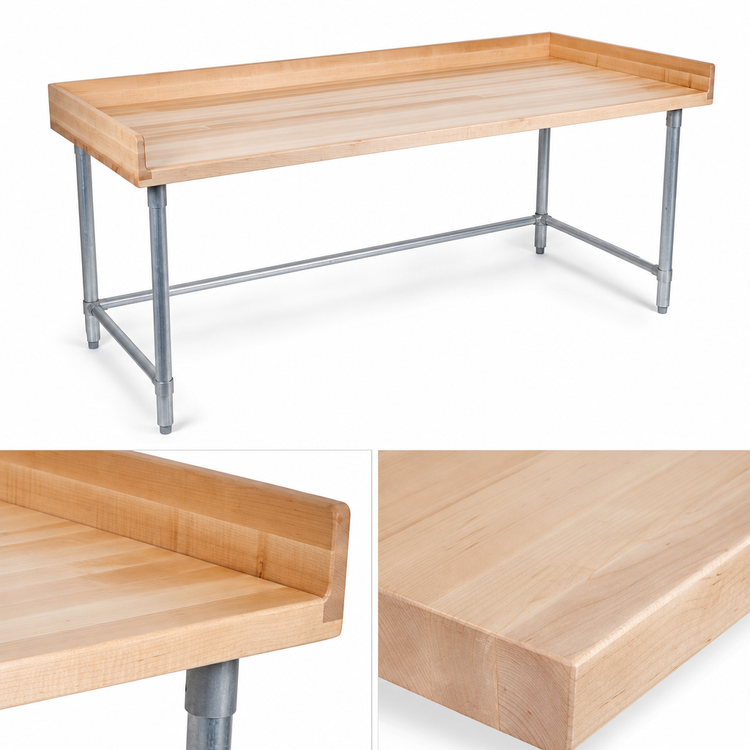 Product image #3 for John Boos DNB18 120 Inch x 36 Inch Baker's Top Wood Work Table with Galvanized Base
