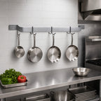 Thumbnail image #3 for Eagle Group SBPR-60-A 60-Inch Aluminum Wall-Mount Single-Bar Pot Rack with 5 Double-Prong Stainless Steel Hooks