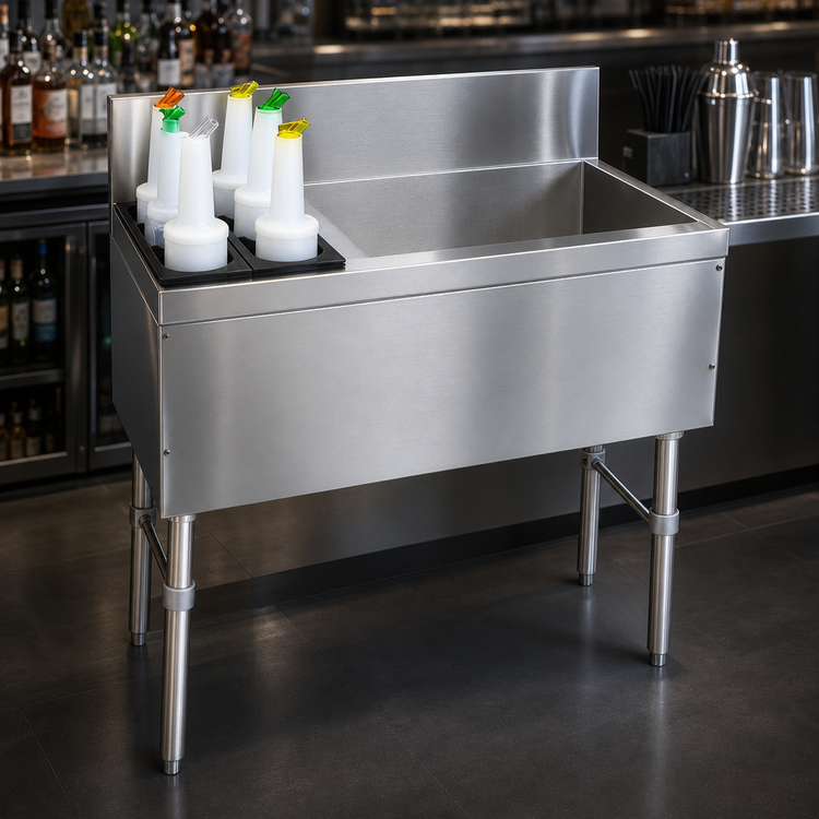 Product image #3 for Advance Tabco Prestige 36-Inch Stainless Steel Underbar Ice Chest with Left Bottle Rack