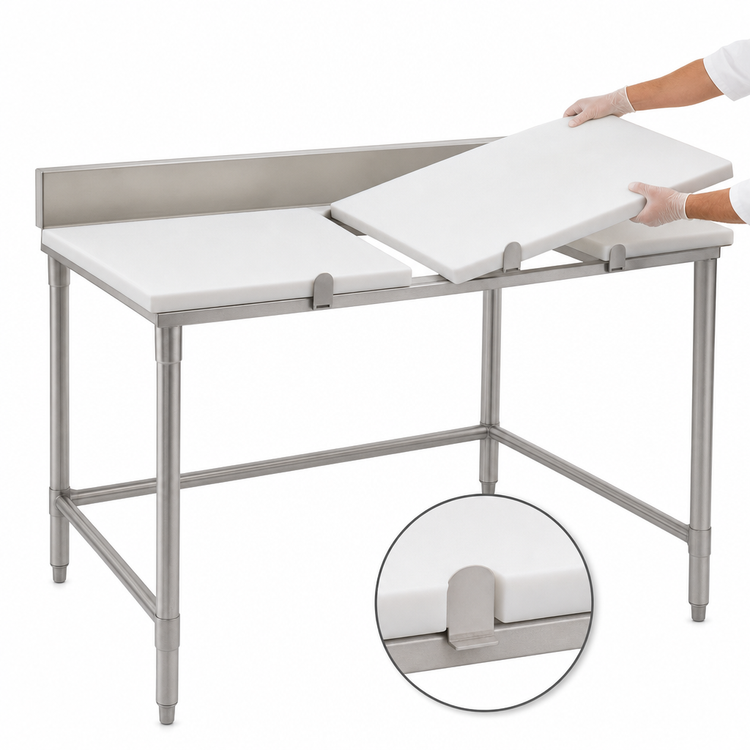 Product image #3 for Eagle Group 96-Inch x 24-Inch Poly Top Cutting Table with Removable 304 Stainless Steel Backsplash