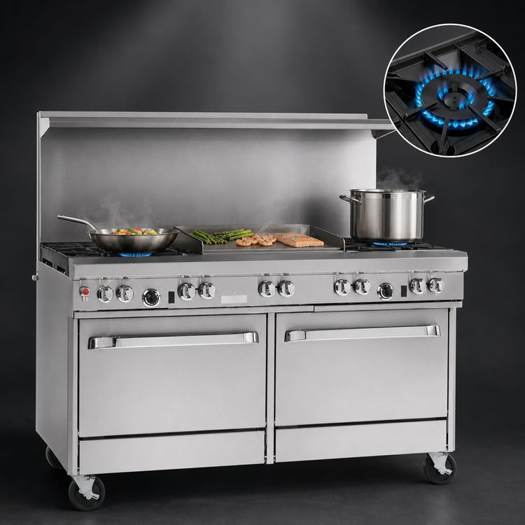Product image #3 for Southbend Ultimate 60-Inch Gas Restaurant Range with 4 Pyromax Burners, 24-Inch Griddle and 2 Convection Ovens