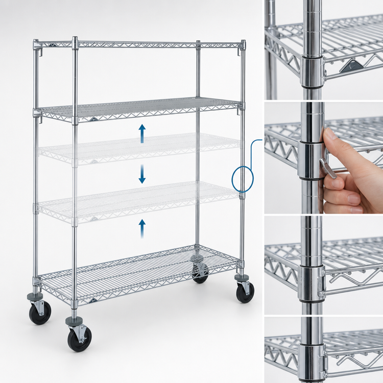 Product image #3 for Metro Super Erecta Super Adjustable Wire Stem Caster Cart, 48 x 18 Inches, 4 Shelves
