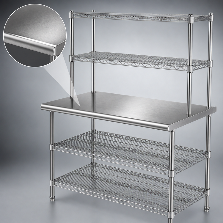 Product image #3 for Eagle AdjusTable Two-Tier 14-Gauge 304 Stainless Steel Work Surface System, 60 x 30 Inches, with Double Wire Overshelves