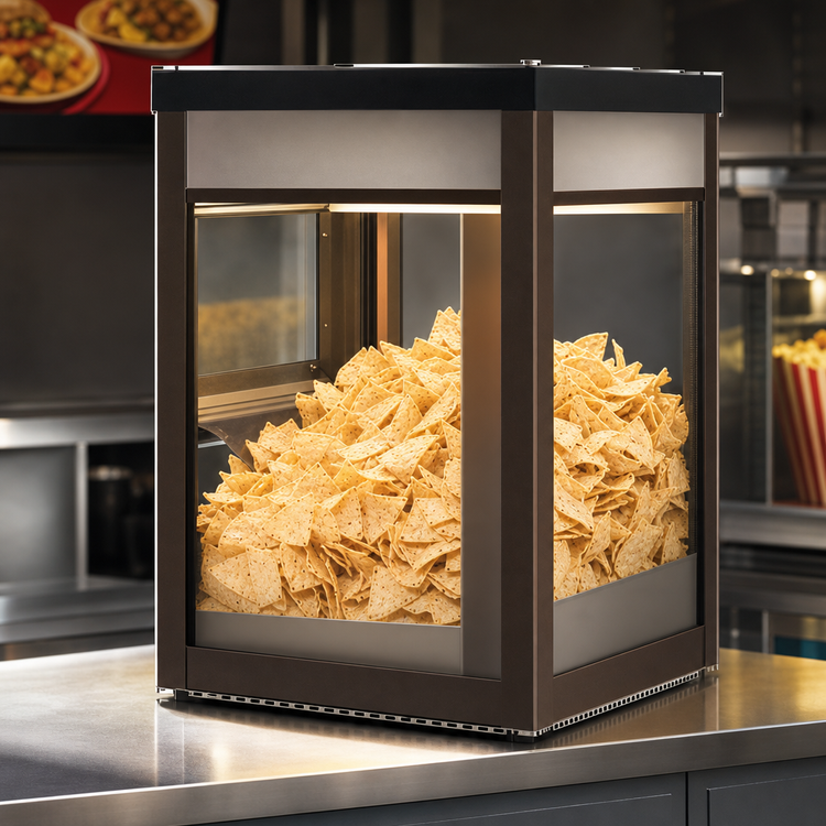 Product image #3 for Hatco Macho Nacho® 40 lb. 2-Door Chip Warmer Merchandiser, Anodized Bronze Finish