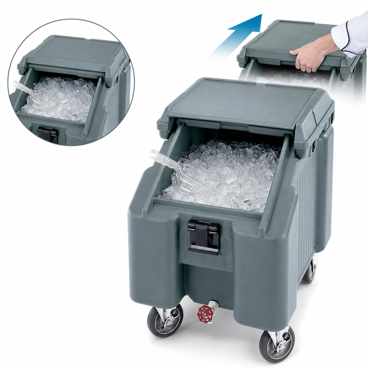 Product image #4 for Cambro SlidingLid™ Mobile Slant Top Ice Caddy, 100 lb. Capacity, 4 Swivel Casters, Granite Gray