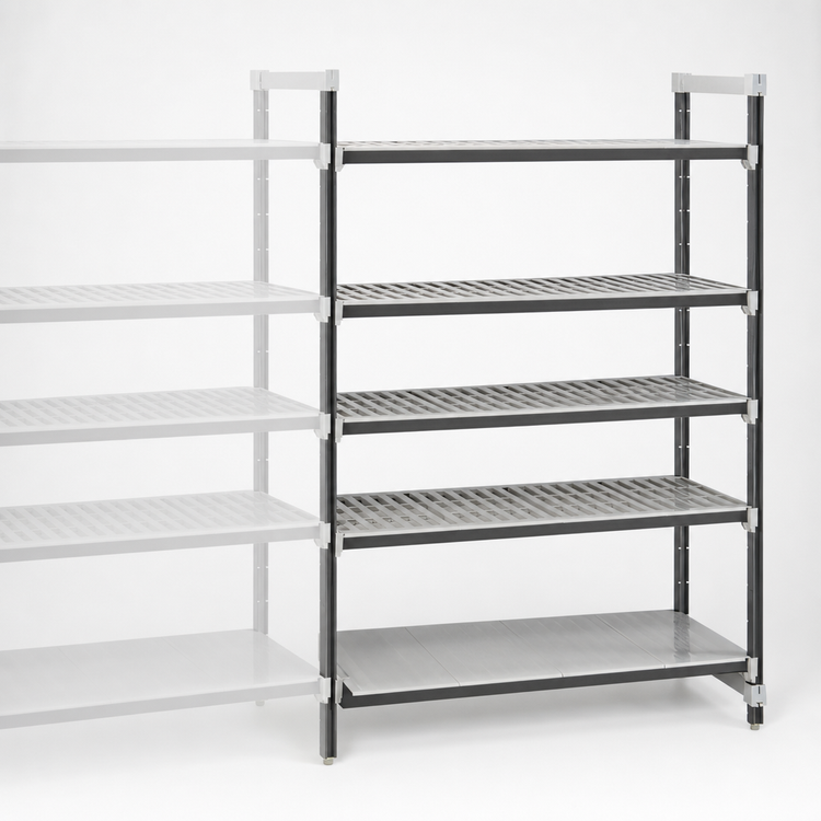 Product image #3 for Cambro Camshelving® Elements XTRA 5-Tier Stationary Add-On Solid Polymer Shelving Unit, 30"W x 24"D x 84"H